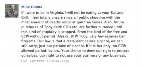 Gun Rights Advocates Steamed Over No Guns Permitted Rule at Toby Keiths I Love This Bar & Grill in Woodbridge, Va.