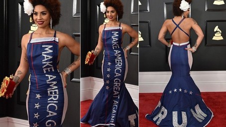 magadress_small Singer Joy Villa wears Trump dress to the Grammys #MAGA Patriotism  