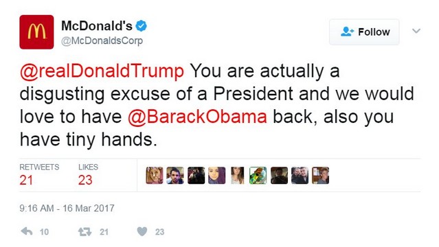 twittermcdonalds_small McDonald's Twitter account hacked, blasts Trump #BigMac Cyber Security  